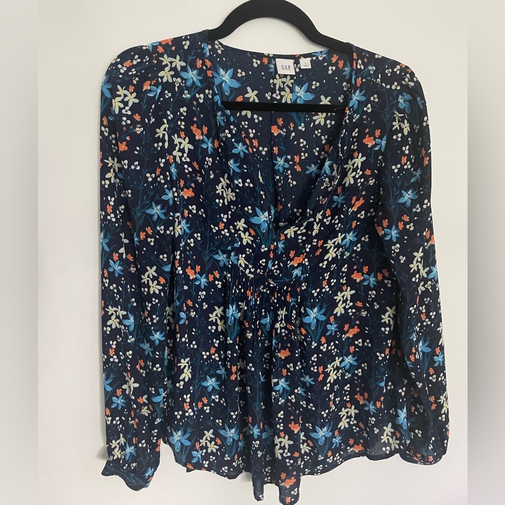 Navy Flower Gap Blouse - Size Small